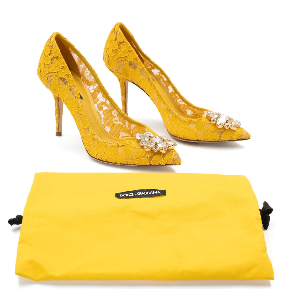 Dolce & Gabbana Bellucci Pumps in Yellow Lace & Mesh - Gemaee  UAE