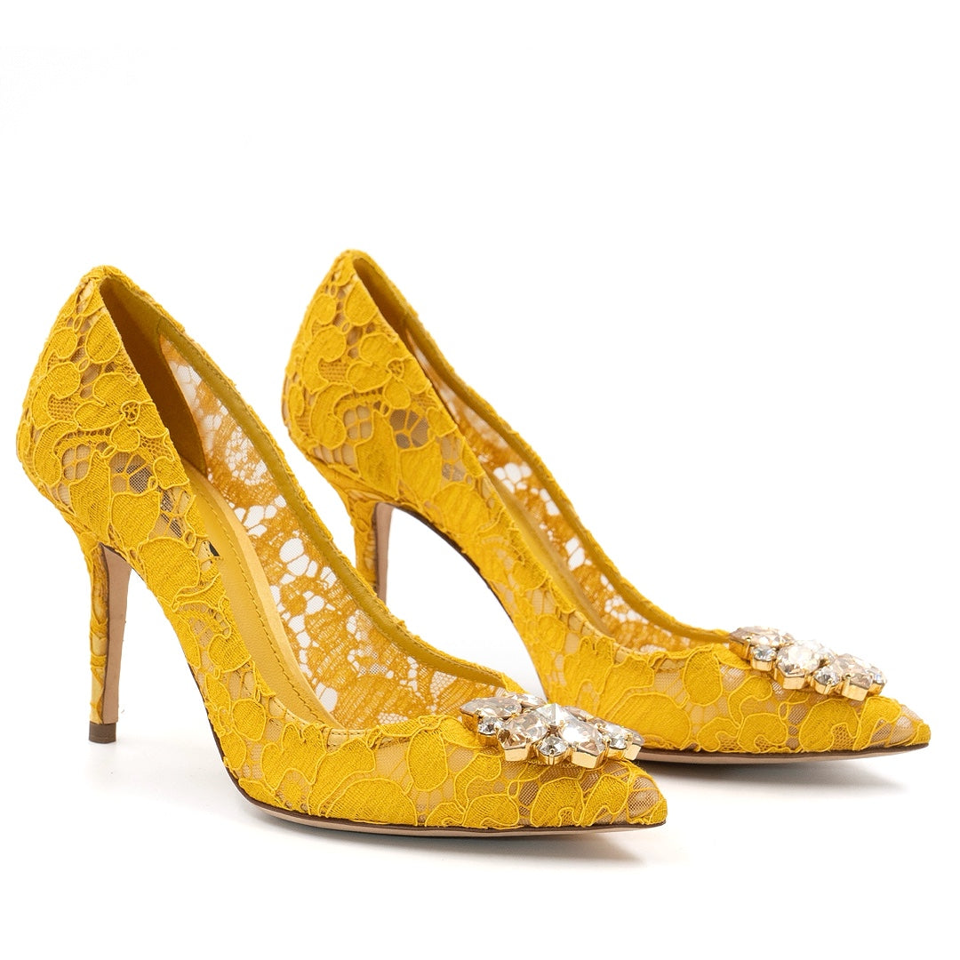 Dolce & Gabbana Bellucci Pumps in Yellow Lace & Mesh - Gemaee  UAE