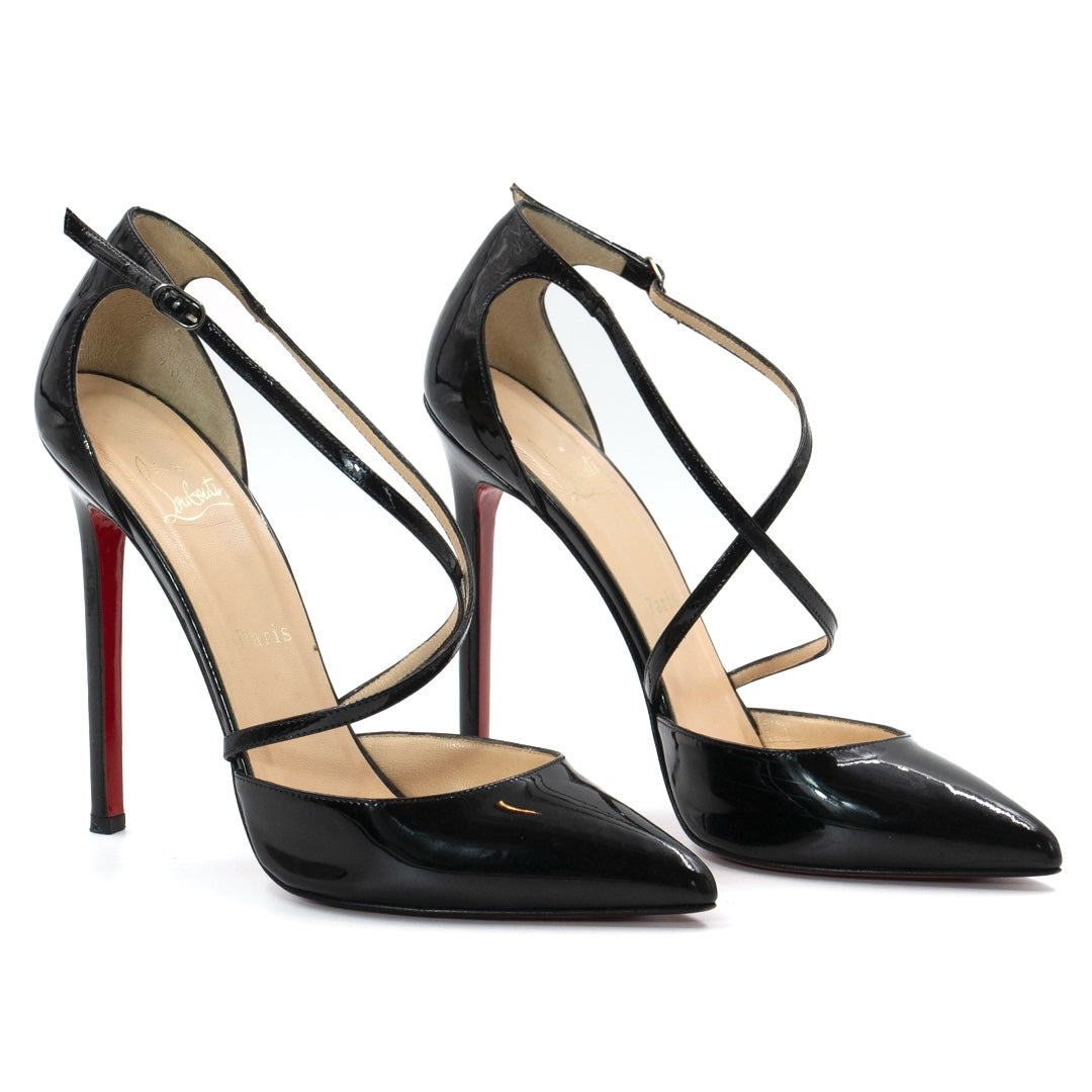 Christian Louboutin Cross Blake Black Patent Leather Pumps - Gemaee  UAE