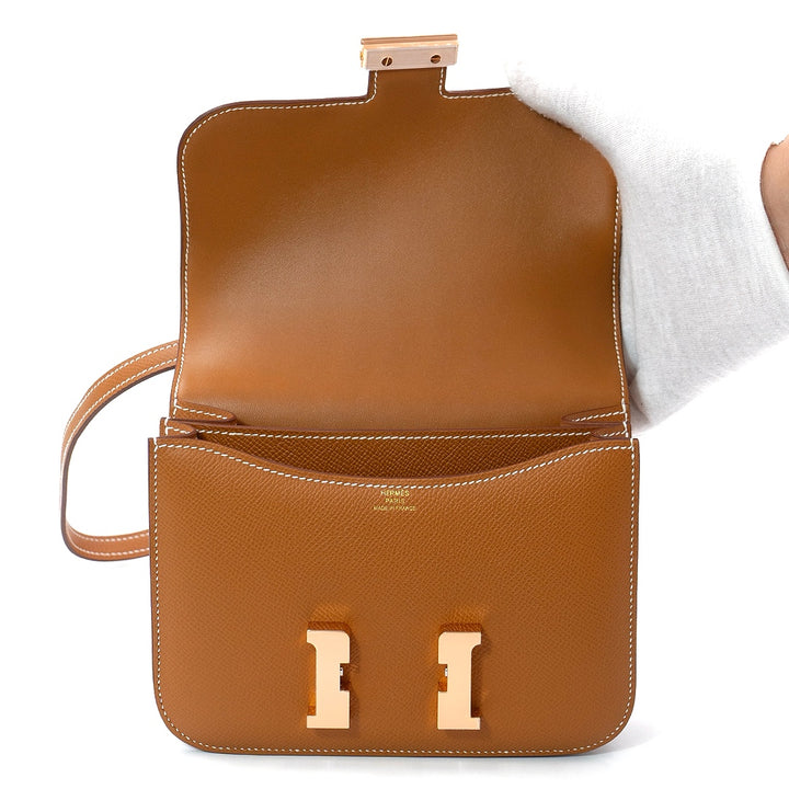 Hermès Constance 18 Bag in Gold Epsom Leather with Rose Gold Hardware - Gemaee  UAE