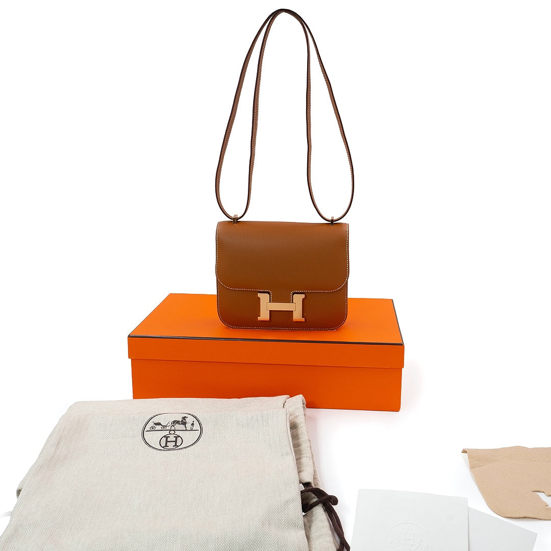 Hermès Constance 18 Bag in Gold Epsom Leather with Rose Gold Hardware - Gemaee  UAE