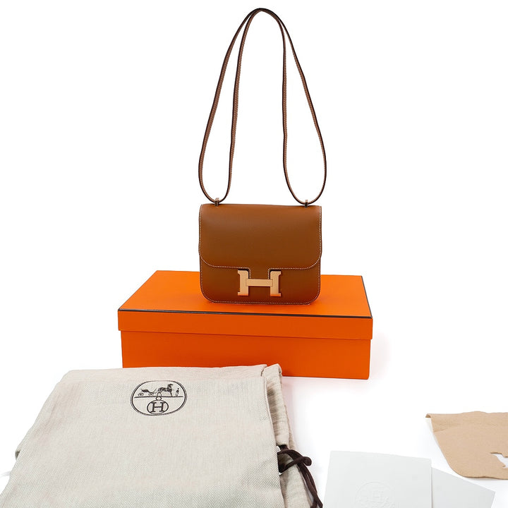 Hermès Constance 18 Bag in Gold Epsom Leather with Rose Gold Hardware - Gemaee  UAE