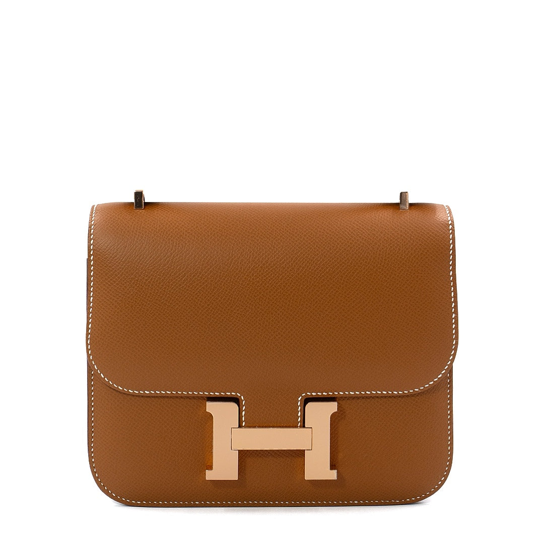 Hermès Constance 18 Bag in Gold Epsom Leather with Rose Gold Hardware - Gemaee  UAE