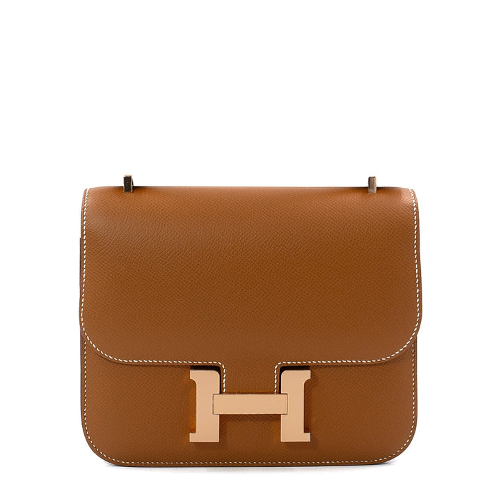 Hermès Constance 18 Bag in Gold Epsom Leather with Rose Gold Hardware - Gemaee  UAE