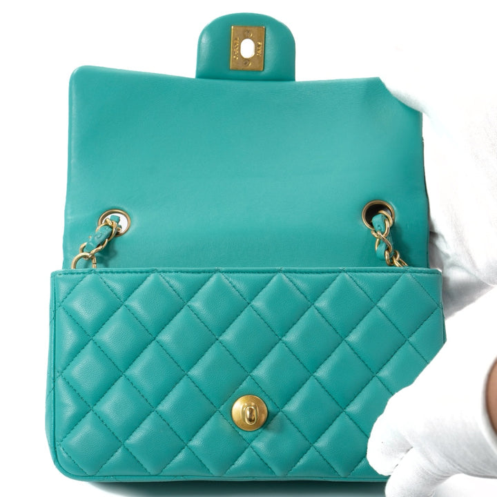 Chanel Turquoise Lambskin Mini Rectangular Flap Bag