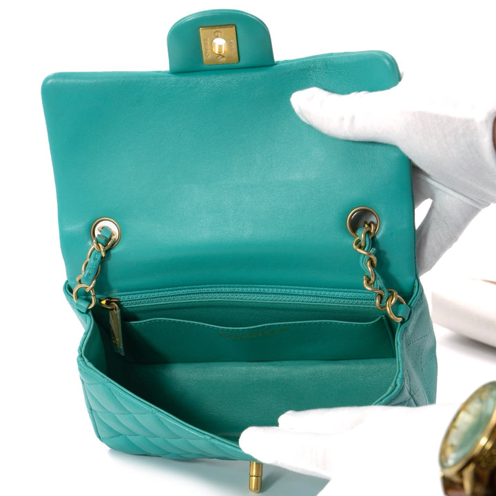 Chanel Turquoise Lambskin Mini Rectangular Flap Bag