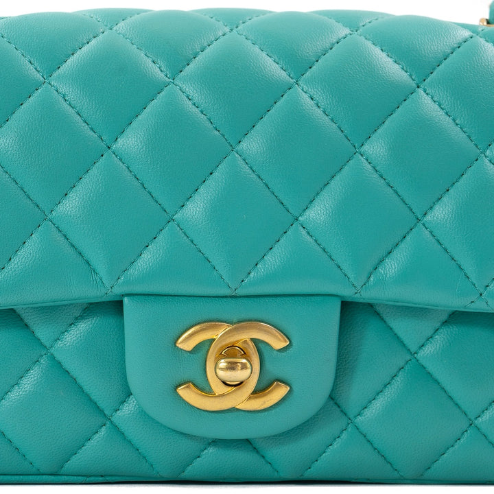 Chanel Turquoise Lambskin Mini Rectangular Flap Bag