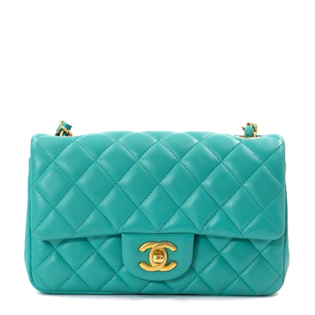 Chanel Turquoise Lambskin Mini Rectangular Flap Bag