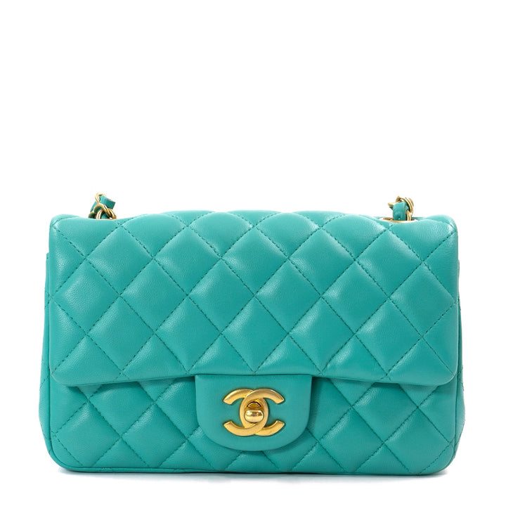 Chanel Turquoise Lambskin Mini Rectangular Flap Bag