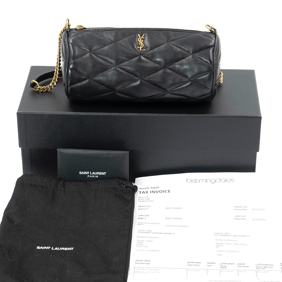 Saint Laurent Sade Mini Tube Bag in Black Lambskin