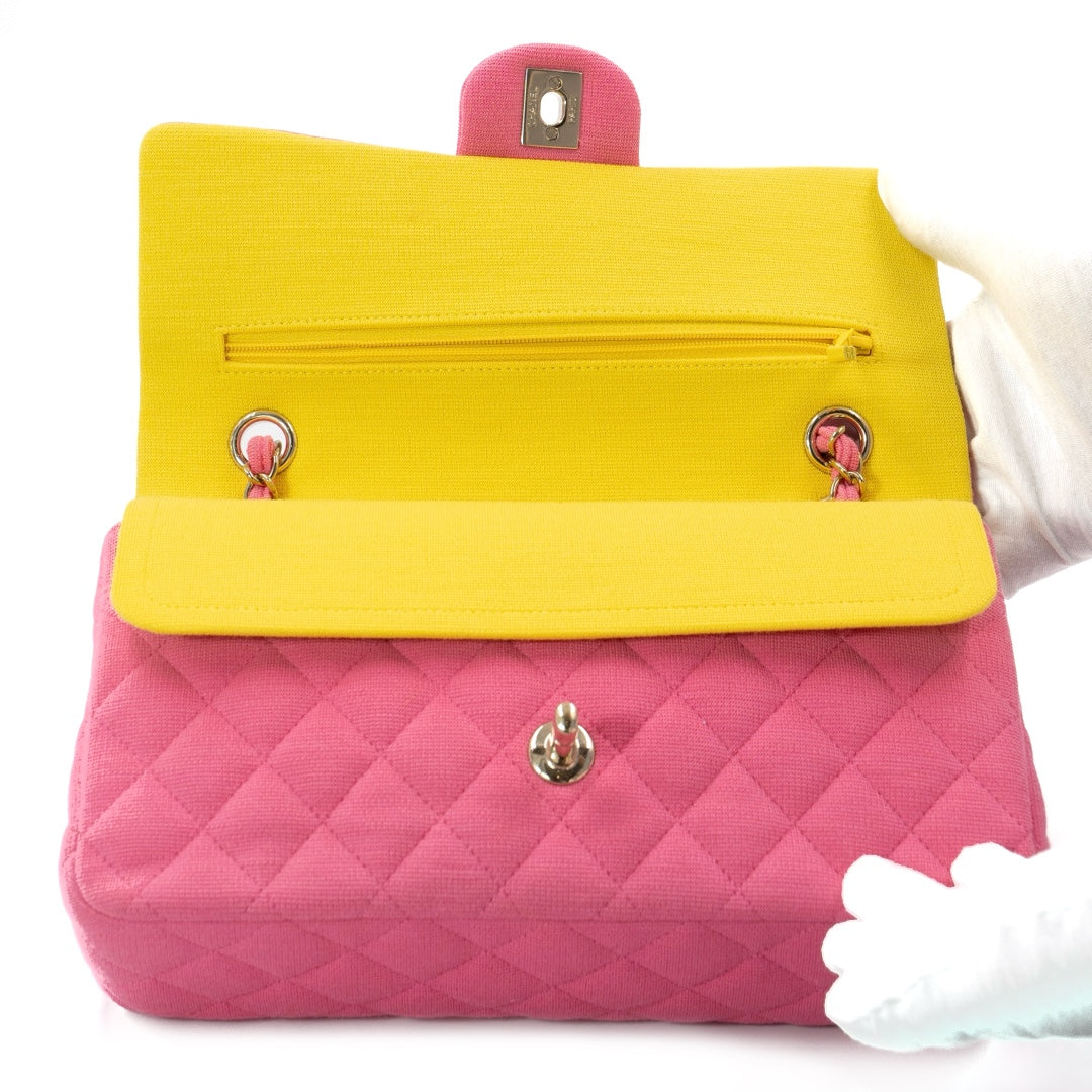 Chanel Classic Medium Double Flap Bag in Pink Quilted Jersey