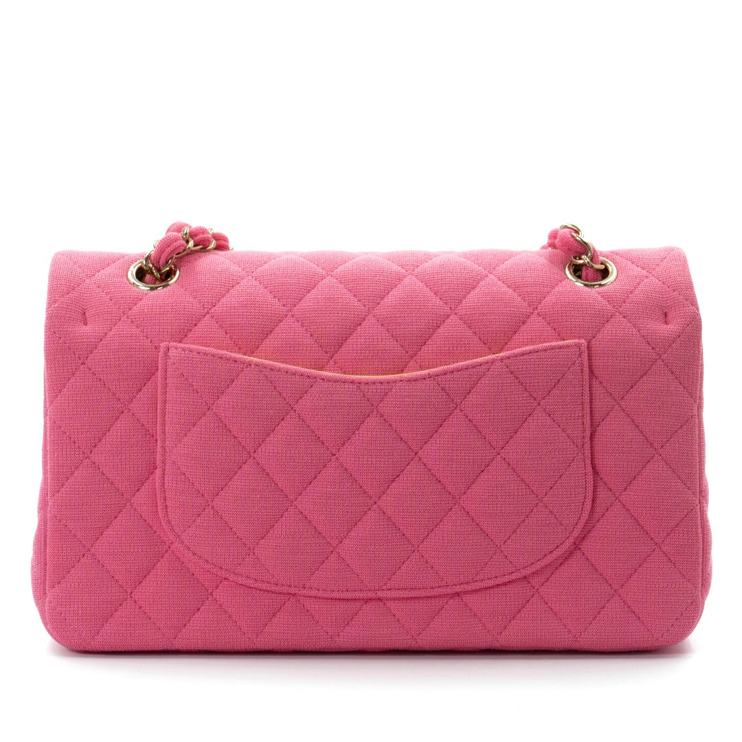 Chanel Classic Medium Double Flap Bag in Pink Quilted Jersey