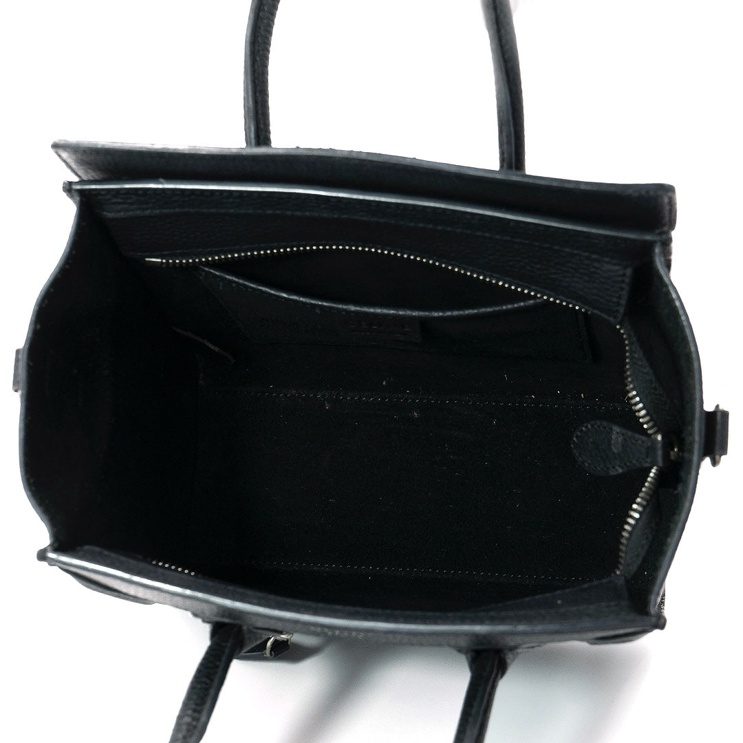 Celine Nano Black Drummed Calfskin Leather Luggage Bag