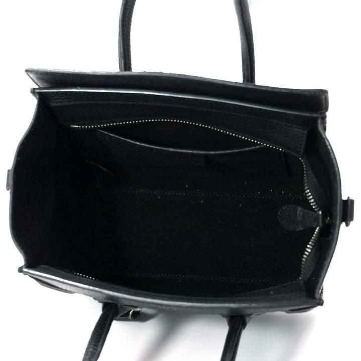 Celine Nano Black Drummed Calfskin Leather Luggage Bag