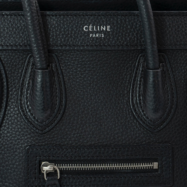Celine Nano Black Drummed Calfskin Leather Luggage Bag