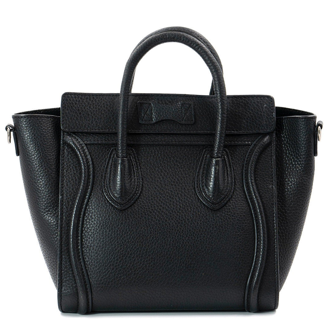 Celine Nano Black Drummed Calfskin Leather Luggage Bag