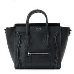 Celine Nano Black Drummed Calfskin Leather Luggage Bag
