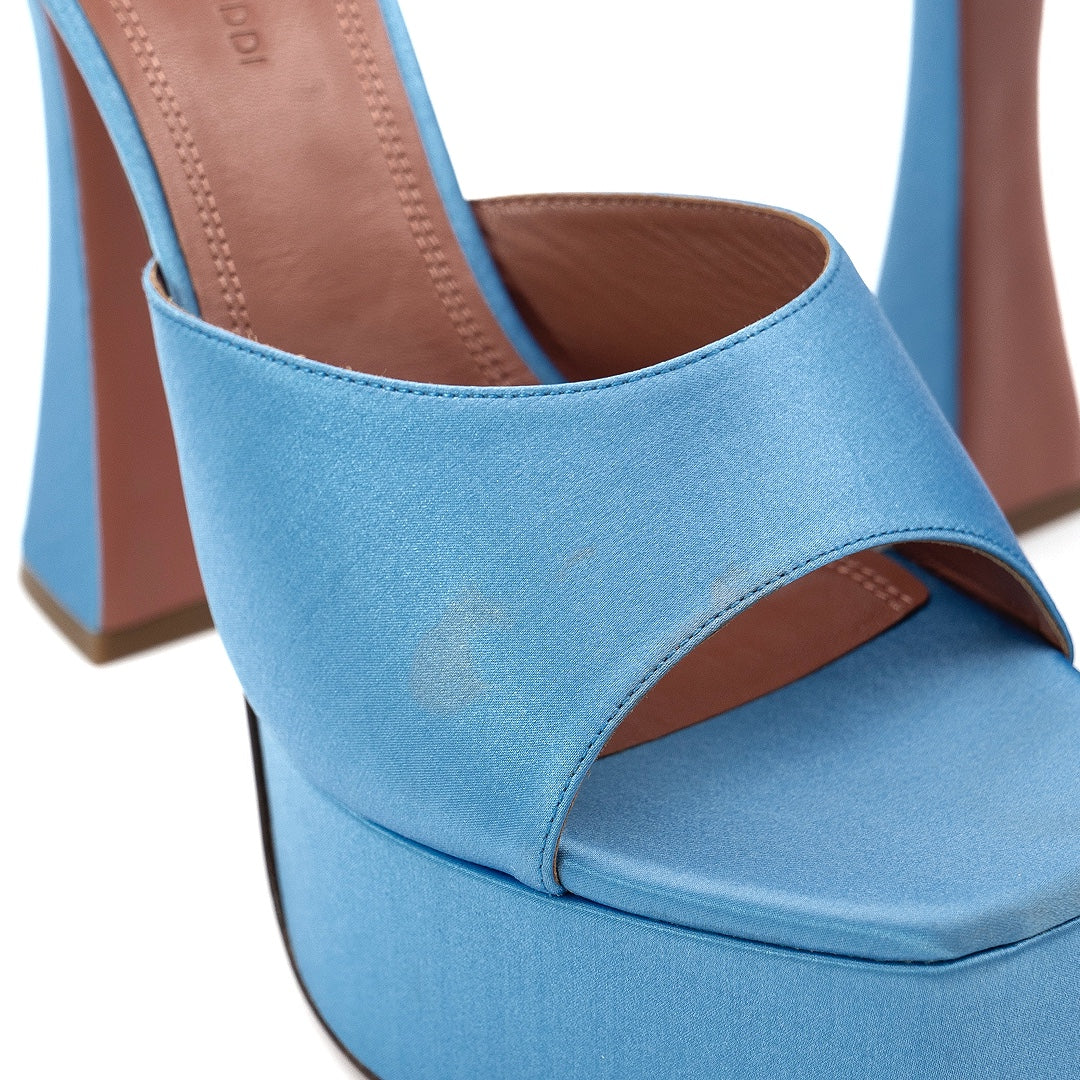Amina Muaddi Dalida Blue Satin Platform Mules