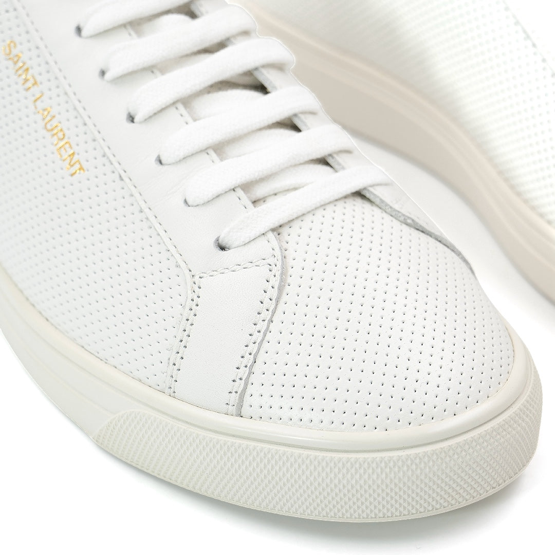 Saint Laurent Andy White Leather Sneakers with Blue Glitter Heel Tab