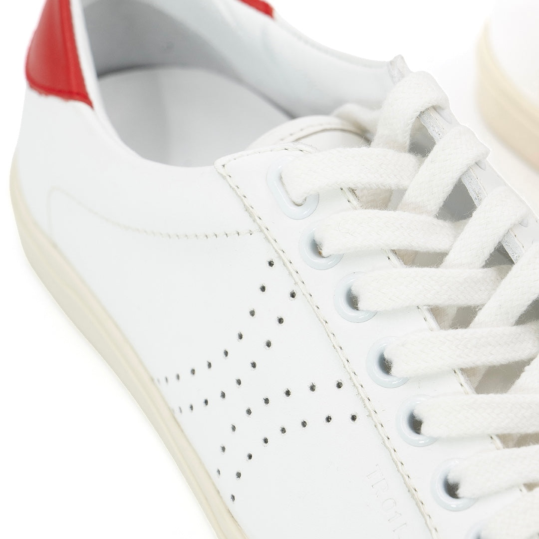 Celine Triomphe Low-Top Sneakers in White Leather with Red Heel Tab