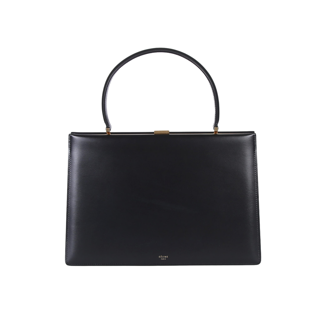 Céline Black Leather Clasp Top Handle Bag - Gemaee  UAE