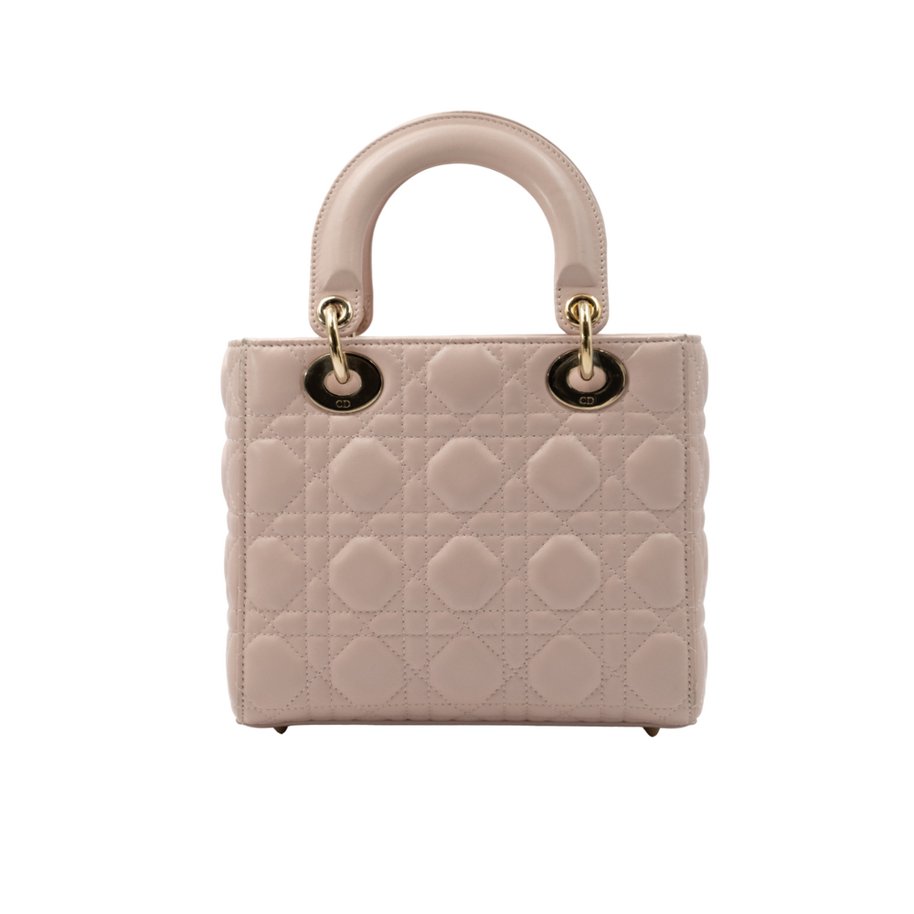 Dior Lambskin Cannage Small Lady Dior Rose Poudre - Gemaee  UAE