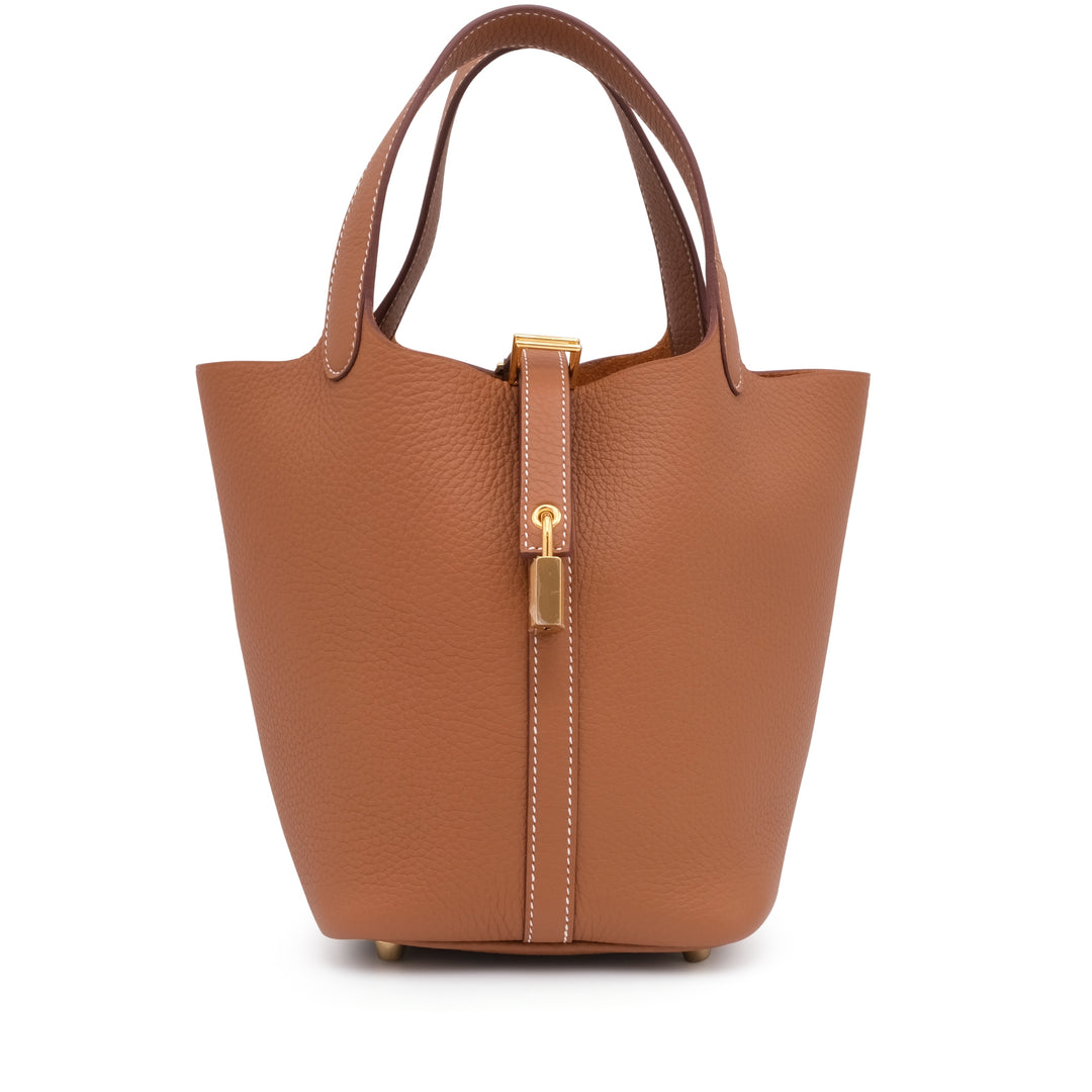Hermès Picotin Lock 22 in Gold Taurillon Clémence Leather with Gold Hardware - Gemaee  UAE