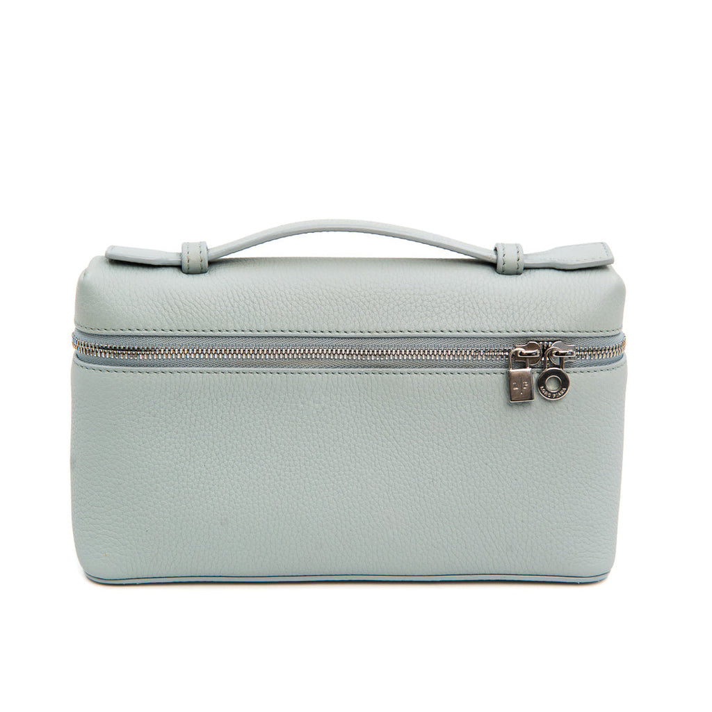 Loro Piana Extra Pocket L19 pouch in Mint Breeze grained calfskin with silver hardware, pre-owned and in stock at Gemaee