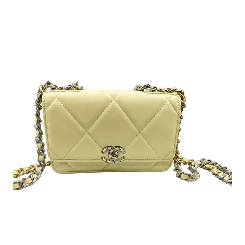 Chanel 19 lambskin bag, pre-owned, available at Gemaee