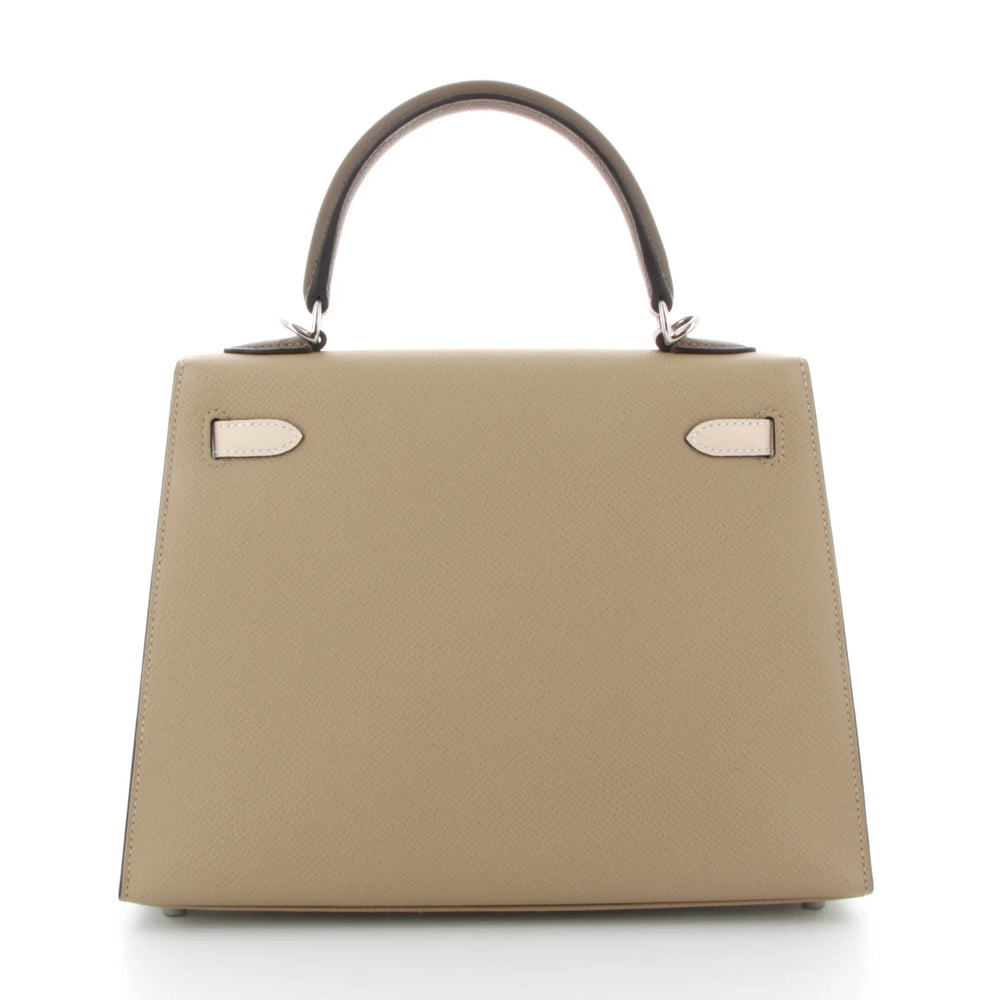 Hermès Kelly 25 Tricolor Bag in Trench, Craie & Étoupe Epsom Leather with Palladium Hardware - Gemaee  UAE