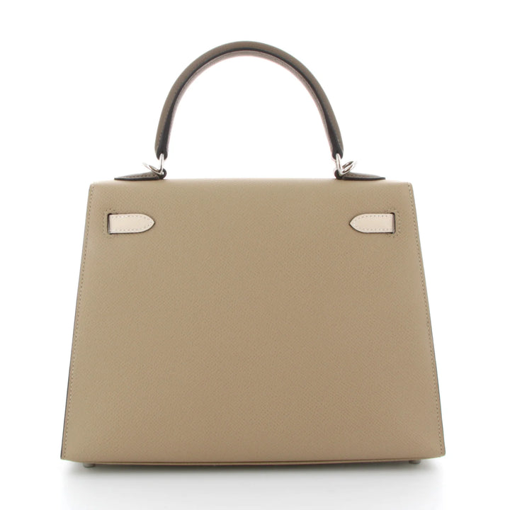 Hermès Kelly 25 Tricolor Bag in Trench, Craie & Étoupe Epsom Leather with Palladium Hardware - Gemaee  UAE