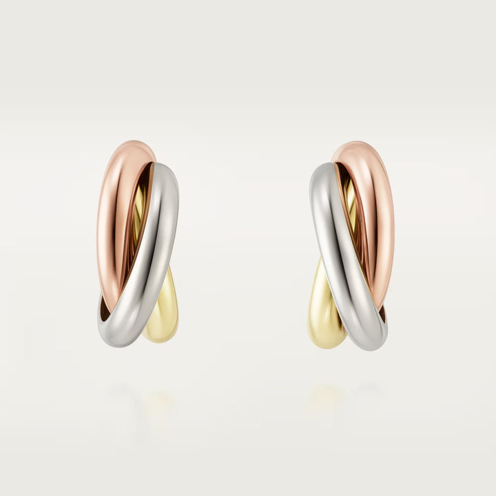 Cartier Trinity Earrings Classic Model in 18K White Yellow and Rose Gold