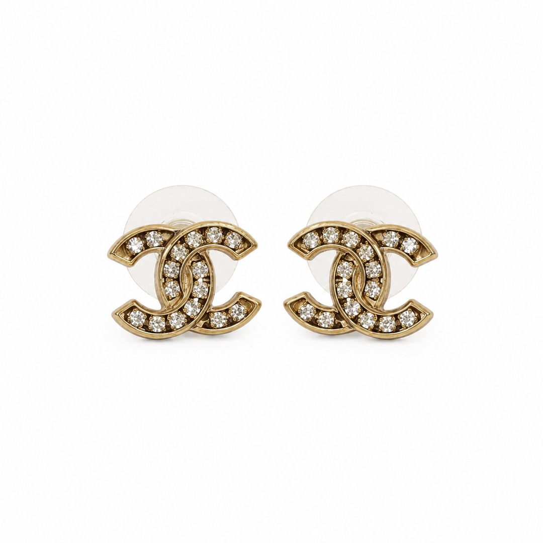 Chanel Gold CC Crystal Earrings