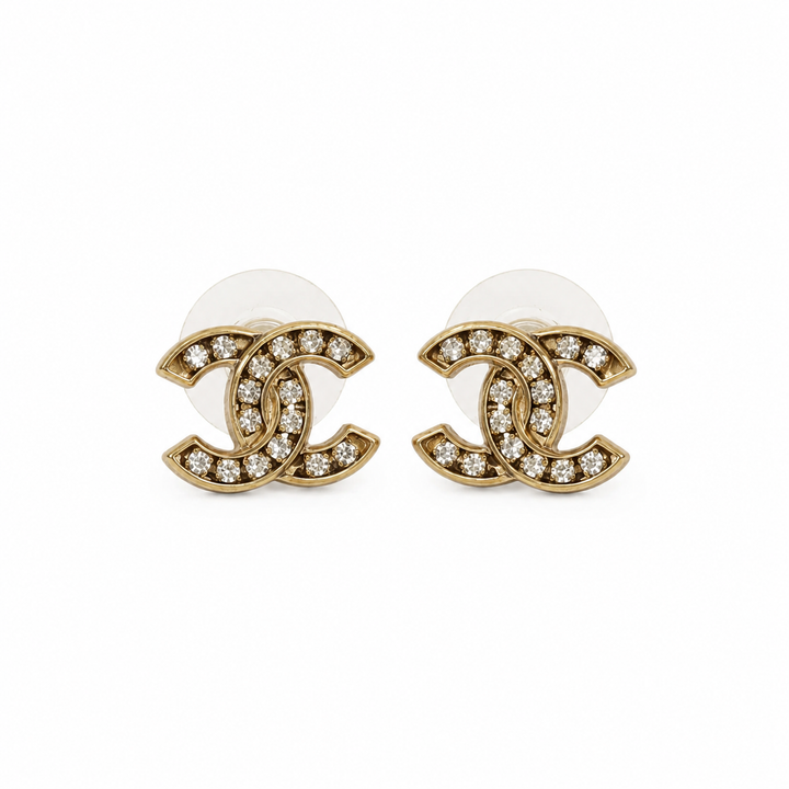 Chanel Gold CC Crystal Earrings