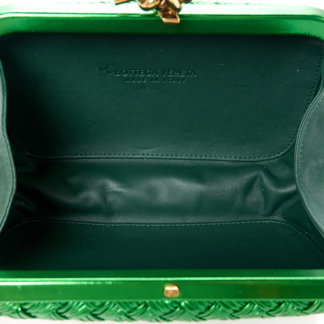 Bottega Veneta Green Metallic Intrecciato knot Clutch