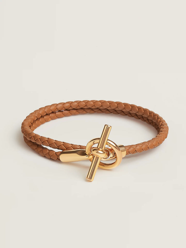Hermès Glenan Double Tour Bracelet in Gold Swift Calfskin with Yellow Gold-Plated Hardware - Gemaee  UAE