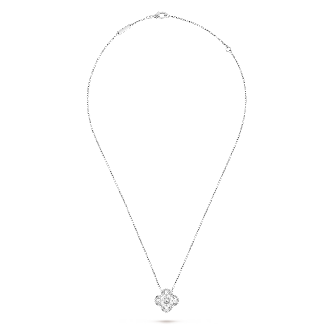 Van Cleef & Arpels Vintage Alhambra Pendant in 18K White Gold with Diamonds - Gemaee  UAE