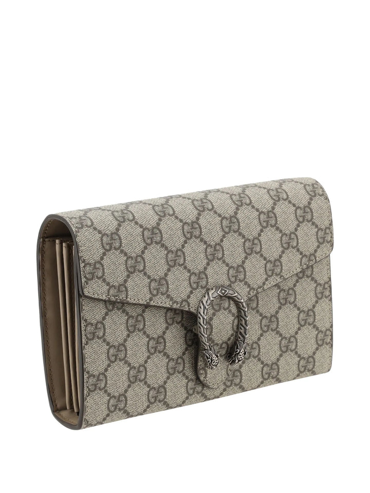 Gucci Dionysus Wallet on Chain in Beige and Ebony GG Supreme Canvas