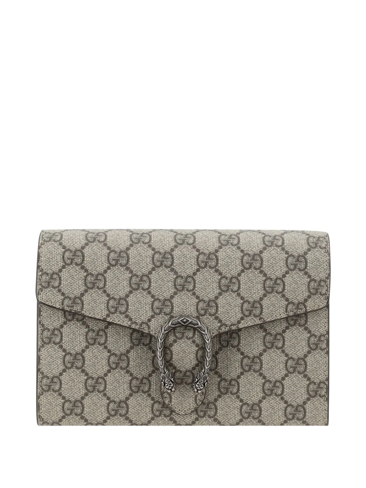 Gucci Dionysus Wallet on Chain in Beige and Ebony GG Supreme Canvas