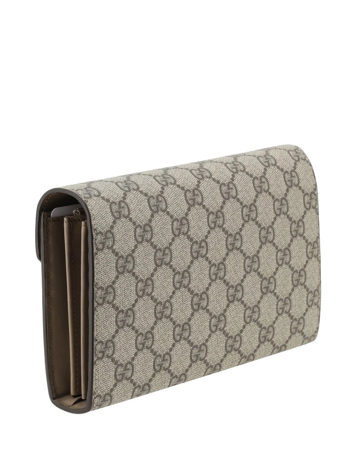 Gucci Dionysus Wallet on Chain in Beige and Ebony GG Supreme Canvas