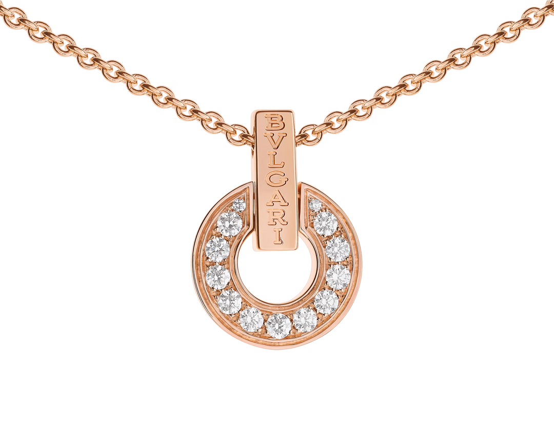 Bulgari Bulgari Necklace in 18K Rose Gold with Pavé Diamond Pendant