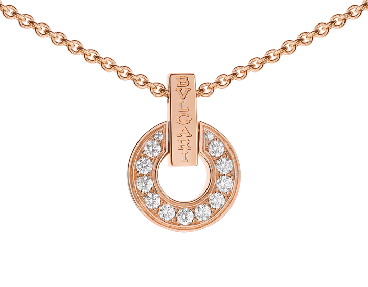 Bulgari Bulgari Necklace in 18K Rose Gold with Pavé Diamond Pendant