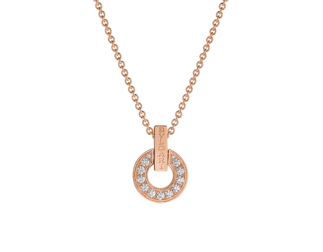 Bulgari Bulgari Necklace in 18K Rose Gold with Pavé Diamond Pendant