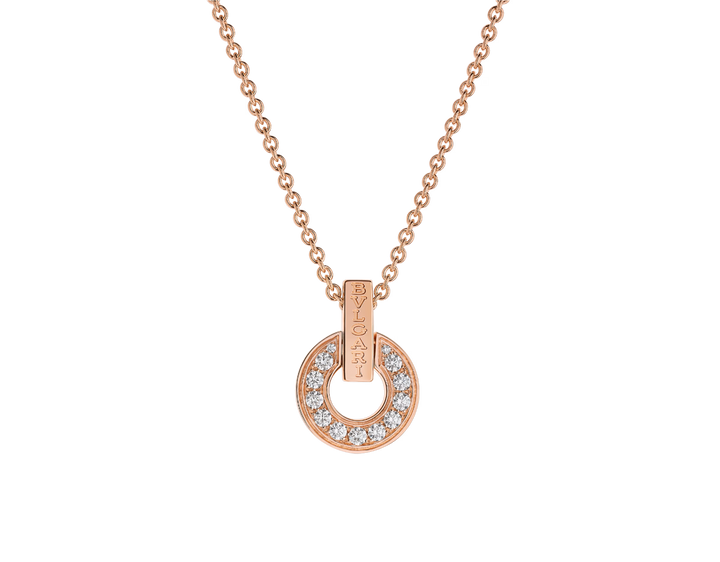 Bulgari Bulgari Necklace in 18K Rose Gold with Pavé Diamond Pendant