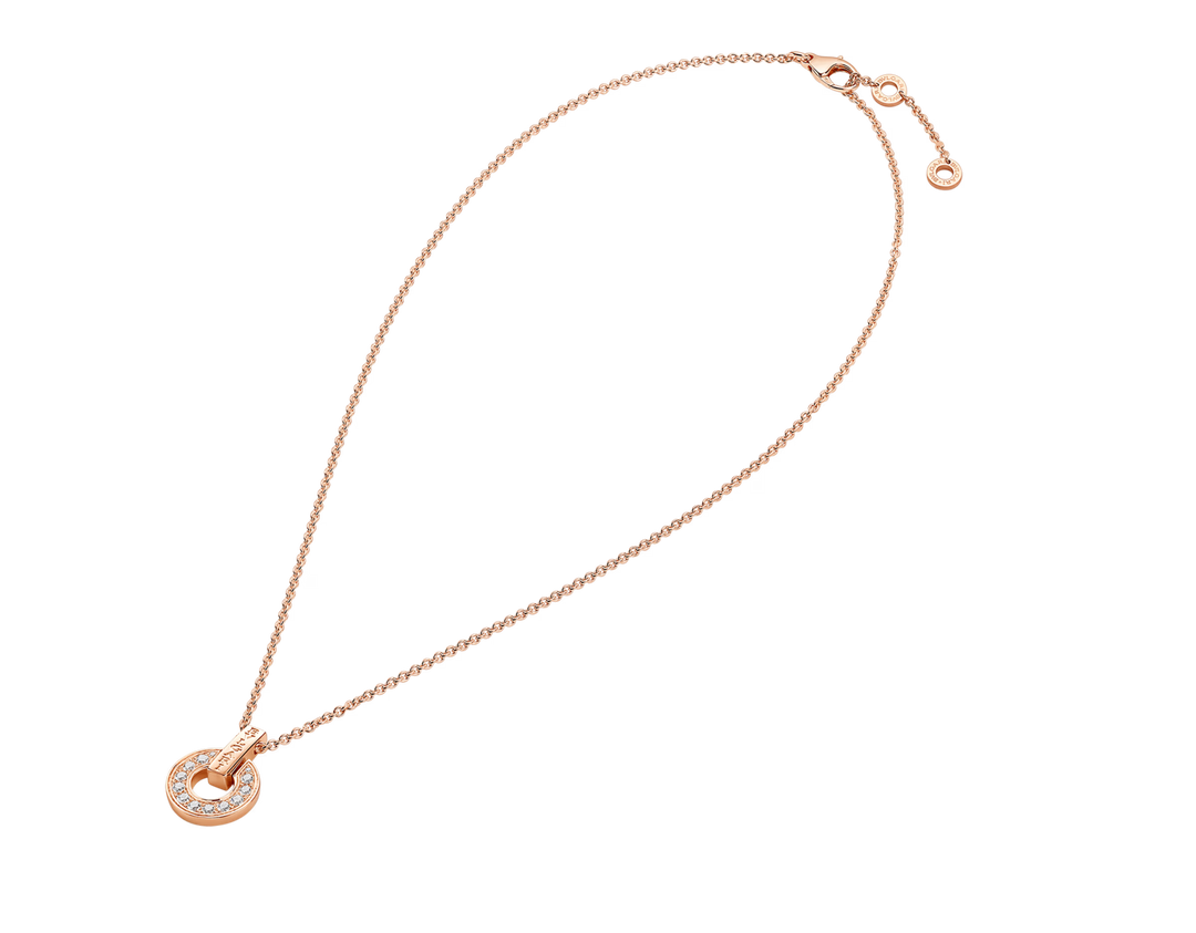 Bulgari Bulgari Necklace in 18K Rose Gold with Pavé Diamond Pendant
