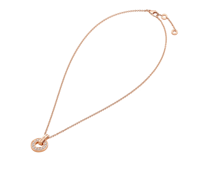 Bulgari Bulgari Necklace in 18K Rose Gold with Pavé Diamond Pendant