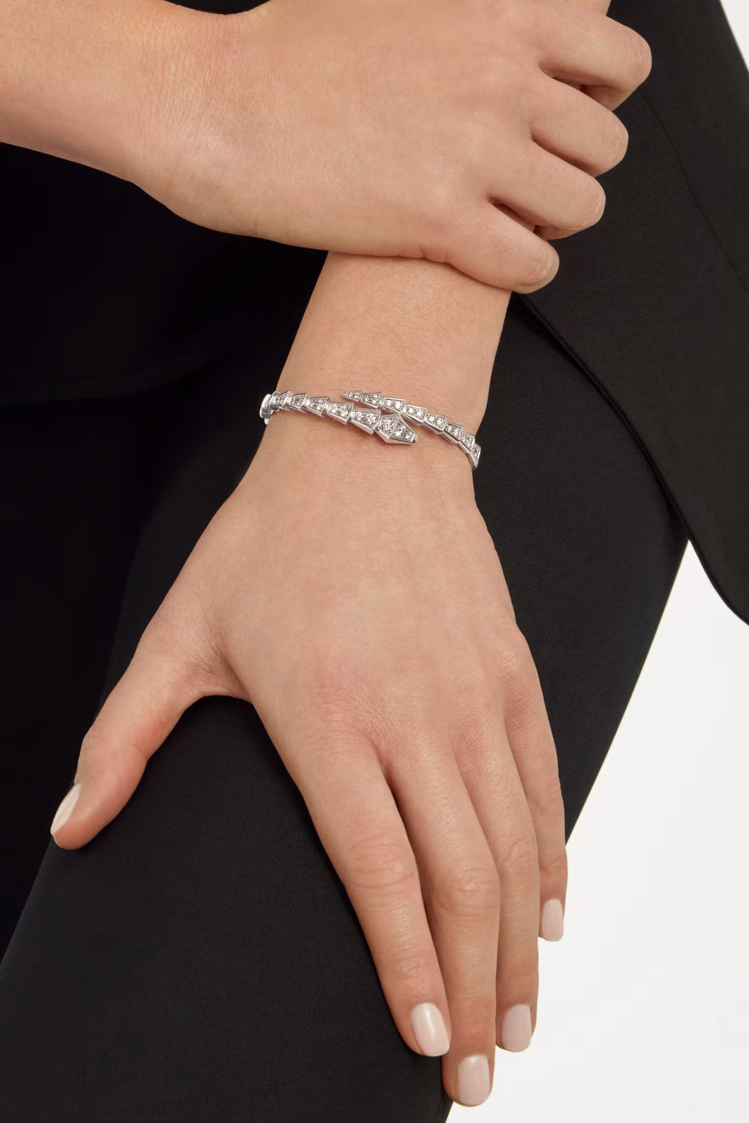 Bulgari Serpenti Viper Bracelet in 18kt White Gold with Full Pavé Diamonds
