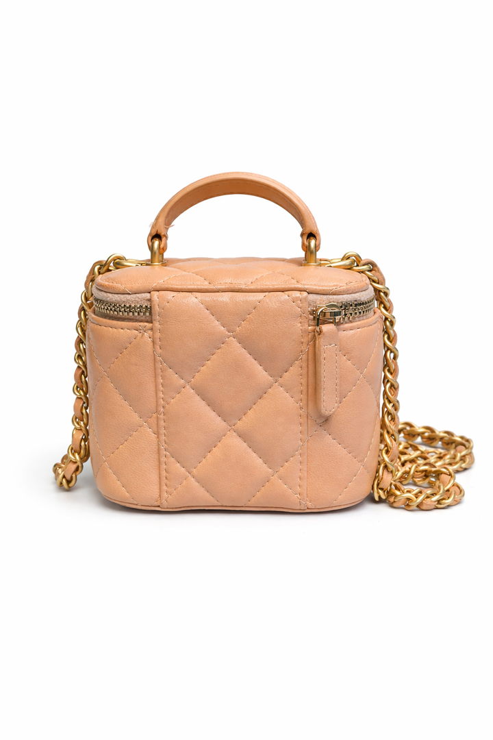 Chanel Mini Vanity Case with Chain in Beige Lambskin Leather with Gold Hardware - Gemaee  UAE