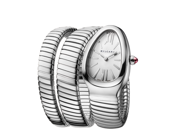 Bulgari Serpenti Tubogas 35 mm Double Spiral Watch in Stainless Steel with Silver Opaline Dial - Gemaee  UAE