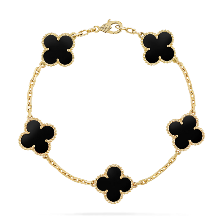 Van Cleef & Arpels Vintage Alhambra 5-Motif Bracelet  18K Yellow Gold & Black Onyx - Gemaee  UAE